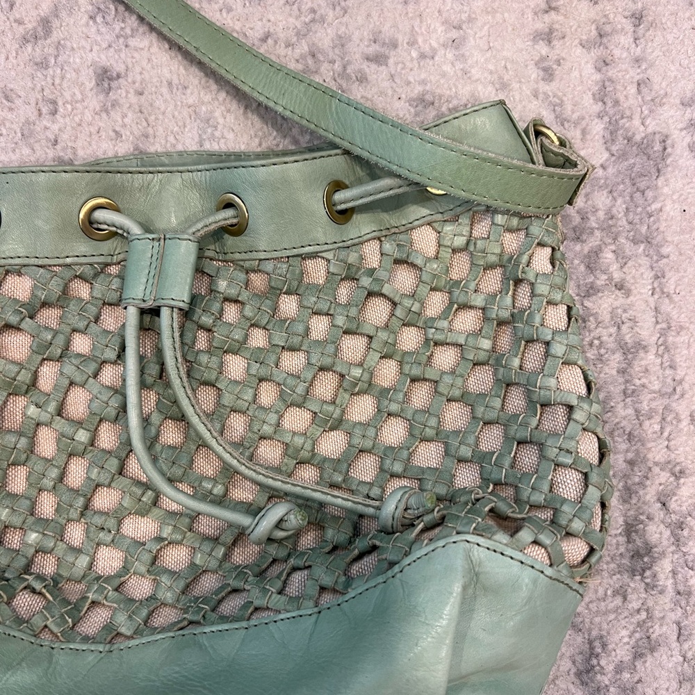 Women’s MARTA PONTI Sage Green* Leather Woven Crossbody Bag Purse - Picture 2 of 7